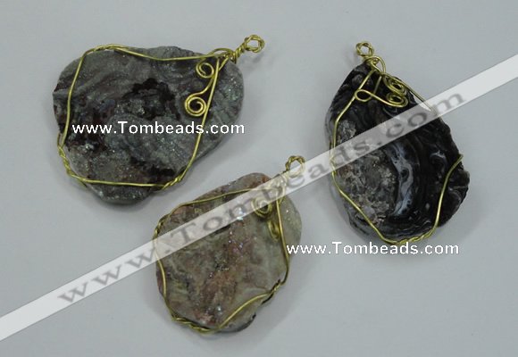 NGP1316 30*40mm - 35*50mm freeform agate pendants with brass setting
