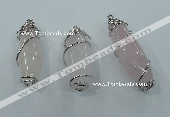 NGP1345 20*45mm - 22*60mm nuggets rose quartz pendants with brass setting