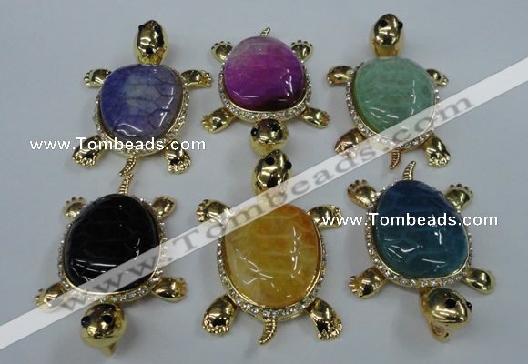 NGP1437 43*60mm tortoise agate pendants with crystal pave alloy settings