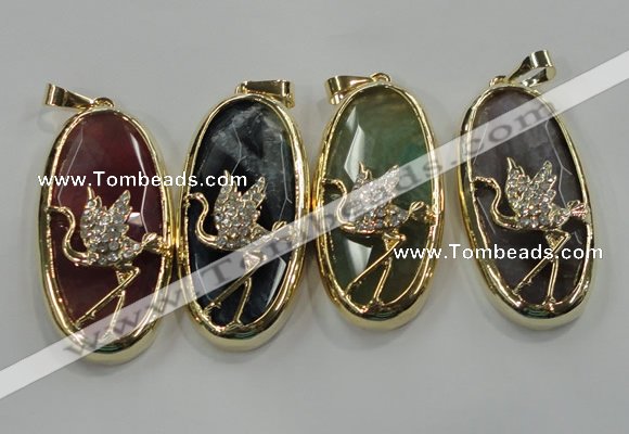 NGP1564 8*28*60mm oval agate with brass setting pendants