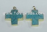 NGP1881 34*35mm - 35*36mm cross druzy agate gemstone pendants