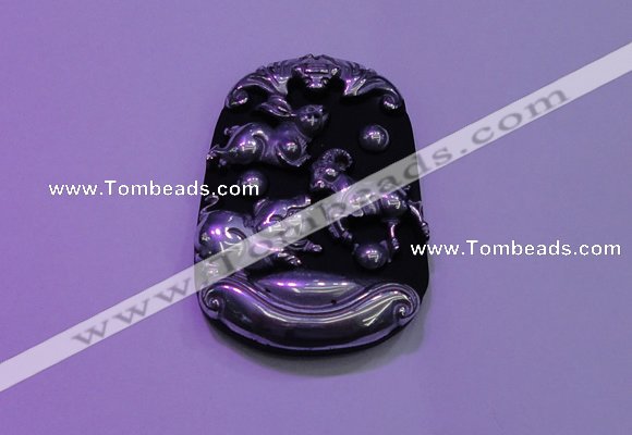 NGP2012 38*55mm carved silver plated matte black obsidian pendants
