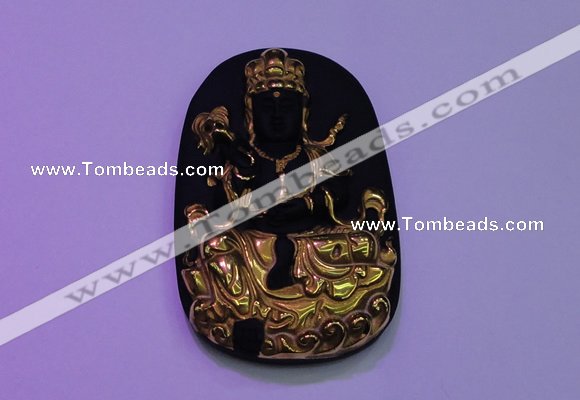 NGP2034 40*65mm carved gold plated matte black obsidian pendants