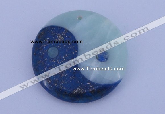NGP209 6*40mm coin lapis lazuli & amazonite gemstone pendant