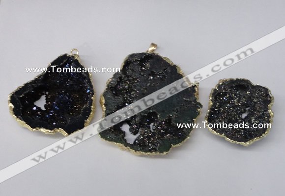 NGP2210 30*40mm - 45*55mm freeform plated druzy agate pendants
