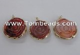 NGP2520 40mm - 45mm carved flower agate gemstone pendants