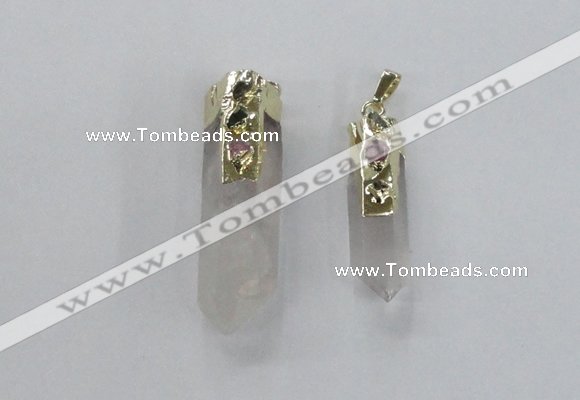 NGP2632 12*35mm - 15*40mm sticks white crystal & amethyst pendants