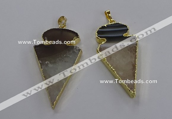 NGP3570 25*50mm - 30*55mm arrowhead druzy agate pendants