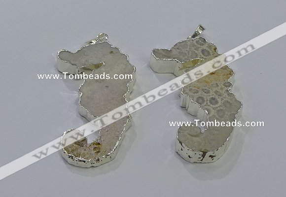 NGP3662 22*58mm - 25*55mm seahorse fossil coral pendants
