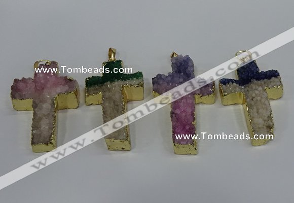 NGP4182 30*48mm - 32*50mm cross druzy quartz pendants wholesale
