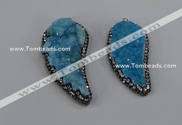 NGP4317 20*40mm - 25*50mm wing-shaped druzy quartz pendants