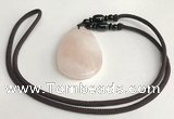 NGP5596 Rose quartz flat teardrop pendant with nylon cord necklace