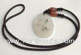 NGP5605 Black rutilated quartz oval pendant with nylon cord necklace