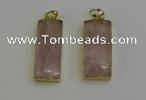 NGP6199 14*30mm - 15*38mm faceted rectangle rose quartz pendants