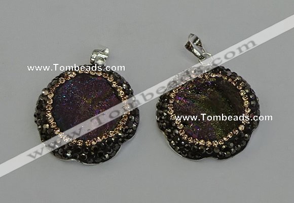 NGP6594 28mm - 30mm flower plated druzy agate gemstone pendants