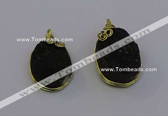 NGP6937 16*22mm - 18*25mm oval plated druzy quartz pendants