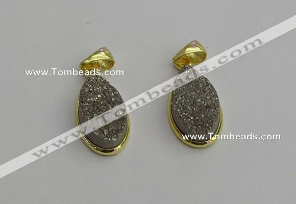 NGP7180 10*20mm flat teardrop plated druzy quartz pendants