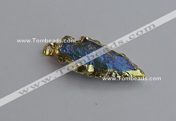NGP7404 22*30mm - 25*40mm arrowhead plated druzy quartz pendants