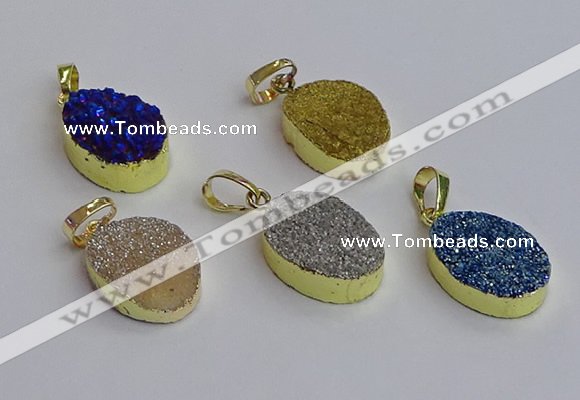 NGP7498 15*20mm oval plated druzy agate gemstone pendants