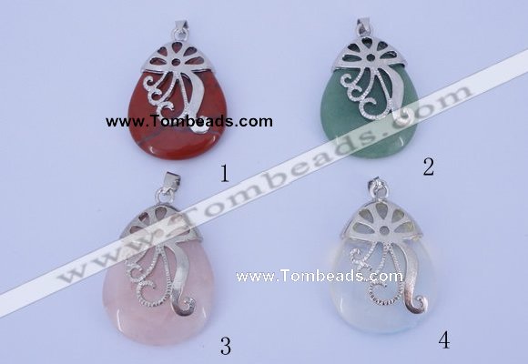 NGP750 5PCS 28*43mm teardrop gemstone pendants with brass setting
