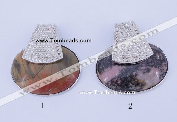 NGP781 5PCS 40*44mm oval gemstone pendants with brass setting