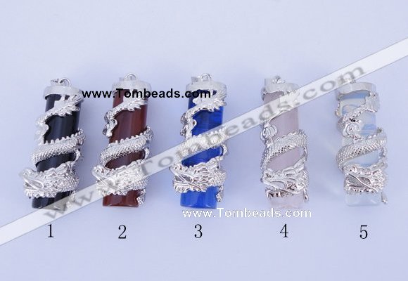NGP785 5PCS 15*40mm column gemstone pendants with brass setting