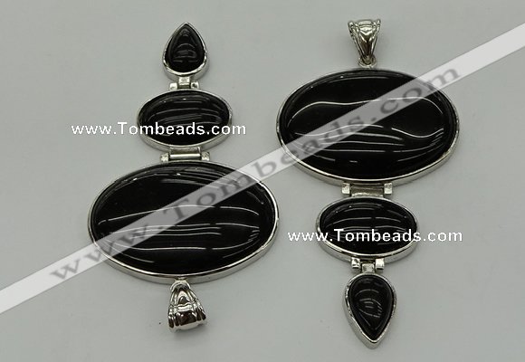 NGP8025 50*82mm - 52*86mm black agate pendant set jewelry