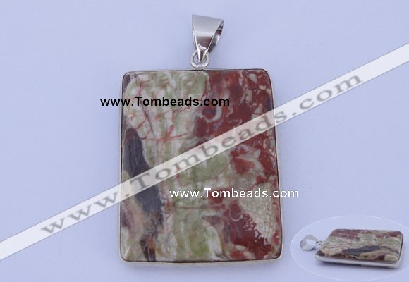 NGP825 5PCS 38*48mm rectangle rainforest agate pendants with brass setting
