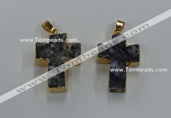 NGP8540 22*30mm - 25*35mm cross druzy agate pendants wholesale