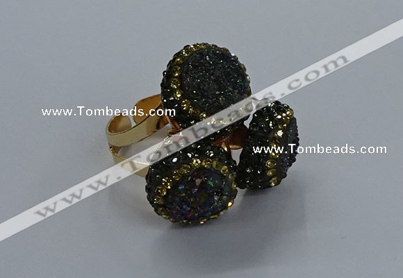 NGR296 14mm - 16mm coin plated druzy agate gemstone rings