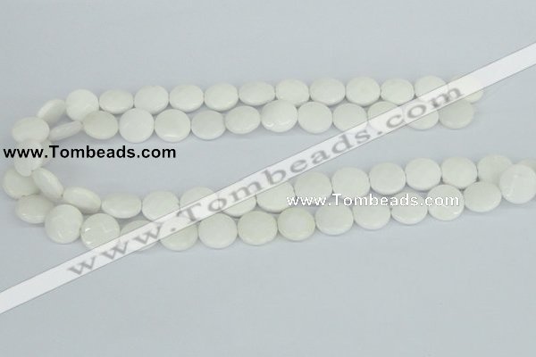 CAA01 15.5 inches 14mm faceted coin white agate gemstone beads