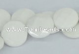 CAA02 15.5 inches 18mm faceted coin white agate gemstone beads