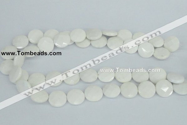 CAA02 15.5 inches 18mm faceted coin white agate gemstone beads