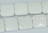 CAA05 15.5 inches 14*14mm faceted square white agate gemstone beads