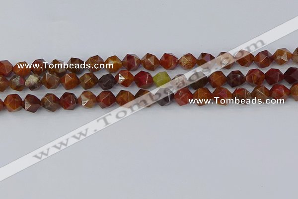 CAA1001 15.5 inches 8mm faceted nuggets red moss agate beads