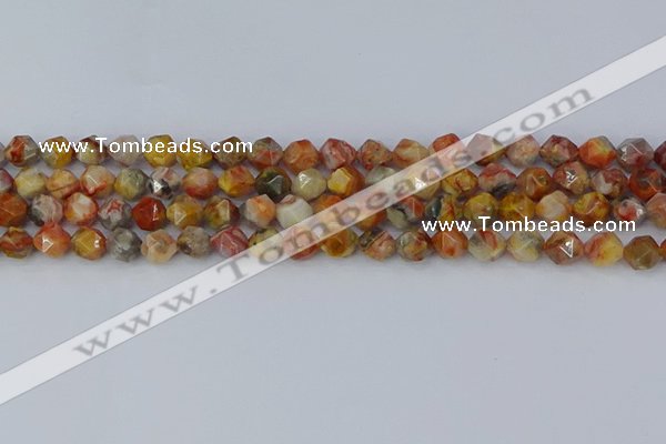 CAA1014 15.5 inches 6mm faceted nuggets red crazy lace agate beads