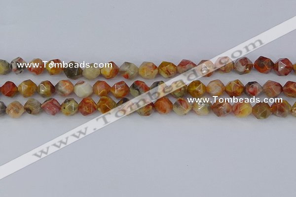 CAA1015 15.5 inches 8mm faceted nuggets red crazy lace agate beads