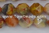 CAA1017 15.5 inches 12mm faceted nuggets red crazy lace agate beads