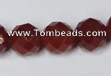 CAA120 15.5 inches 14mm faceted round red agate gemstone beads