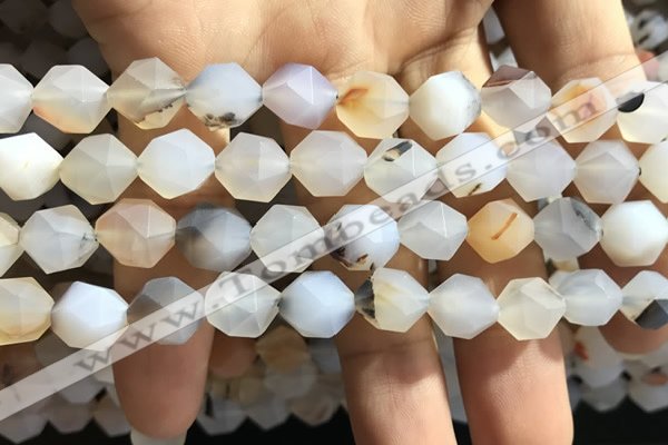 CAA1232 15.5 inches 10mm faceted nuggets matte dendritic agate beads