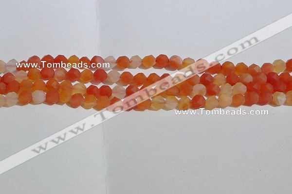 CAA1236 15.5 inches 6mm faceted nuggets matte red agate beads