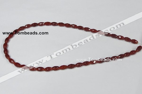 CAA124 15.5 inches 6*10mm faceted rice red agate gemstone beads