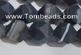 CAA1245 15.5 inches 12mm faceted nuggets matte black line agate beads