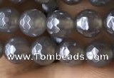 CAA1260 15.5 inches 6mm faceted round AB-color grey agate beads