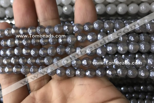 CAA1260 15.5 inches 6mm faceted round AB-color grey agate beads