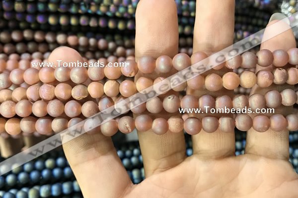 CAA1273 15.5 inches 6mm round matte plated druzy agate beads