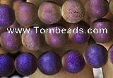 CAA1274 15.5 inches 6mm round matte plated druzy agate beads