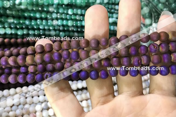 CAA1274 15.5 inches 6mm round matte plated druzy agate beads