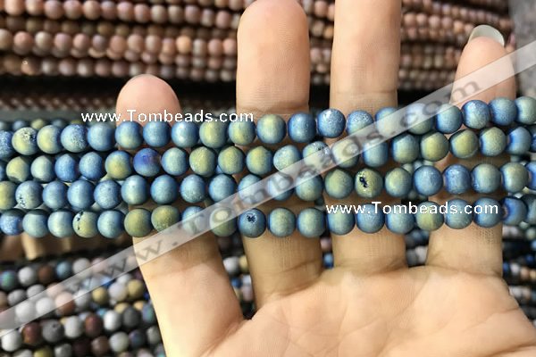 CAA1277 15.5 inches 6mm round matte plated druzy agate beads