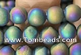 CAA1278 15.5 inches 6mm round matte plated druzy agate beads